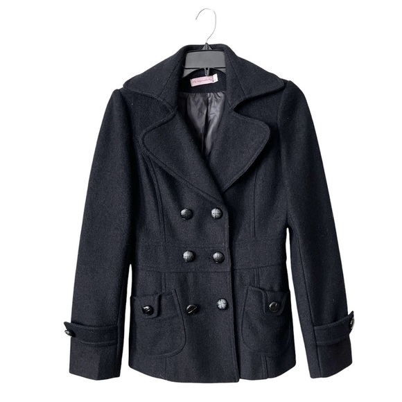 The Impeccable Pig Black Pea Coat Womens Size S Wool Blend Double Breasted Lined - Picture 1 of 6
